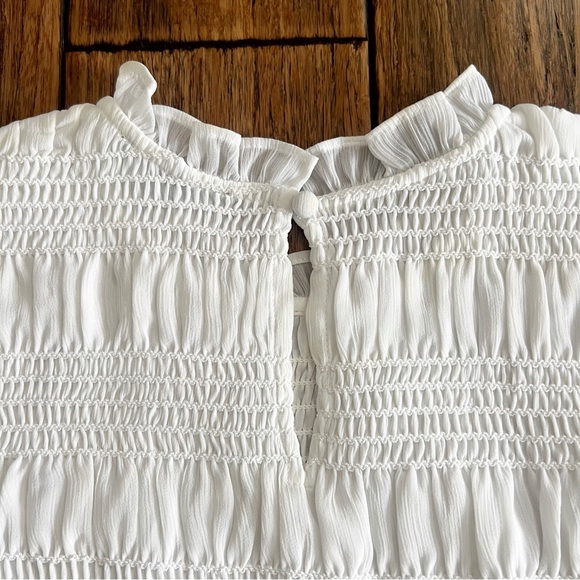 Express White Smocked Blouse Top Peplum Hem Large Chic Romantic Feminine Office - Picture 15 of 16